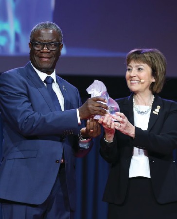 PIP Yngvadottir presents Dr. Denis Mukwege with the Humanitarian Award at this year’s convention in Milan, Italy.
