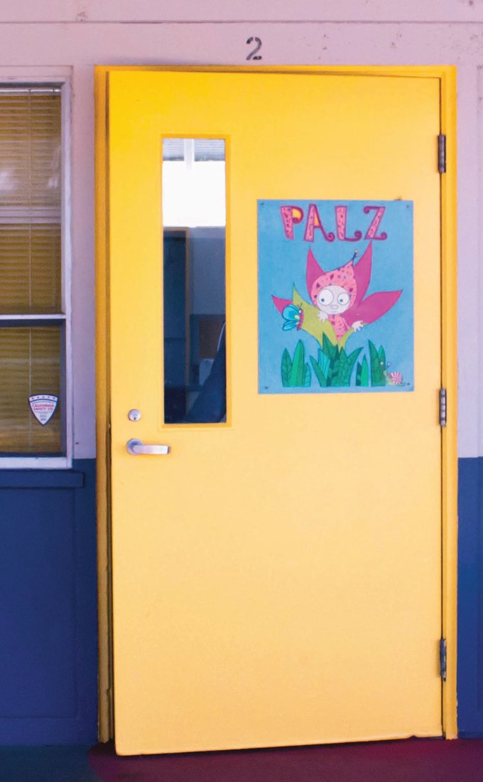 The yellow door welcomes kids who need a break from the classroom to center themselves and refocus so they can learn.