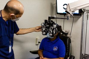 Woman gets an eye exam
